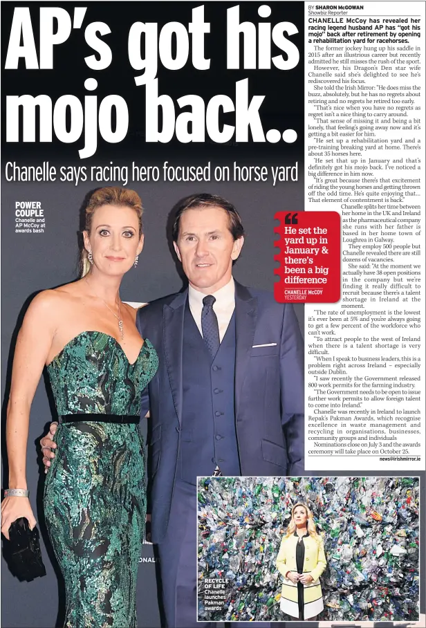  ??  ?? POWER COUPLE Chanelle and AP Mccoy at awards bash RECYCLE OF LIFE