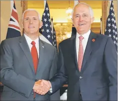  ??  ?? Pence (left) meets with Turnbull at Admiralty House in Sydney, Australia. — Reuters photo