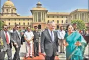  ??  ?? Defence minister Nirmala Sitharaman with US defence secretary James Mattis before their meeting at South Block in New Delhi on Tuesday. AJAY AGGARWAL/HT PHOTO