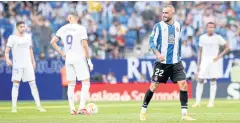  ?? REUTERS ?? Espanyol’s Aleix Vidal, No.22, reacts after scoring against Real Madrid.