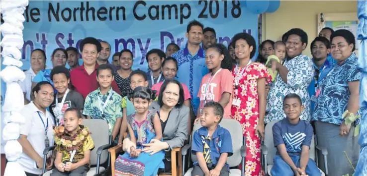  ?? Photo: Shratika Naidu ?? Minister for Health and Medical Services Rosy Akbar (seated second from left), with participan­ts and medical staff during the opening of the Northern Diabetes, Rheumatic Heart Disease and Tuberculos­is youth camp at Bethel Primary School in Labasa on August 16, 2018.