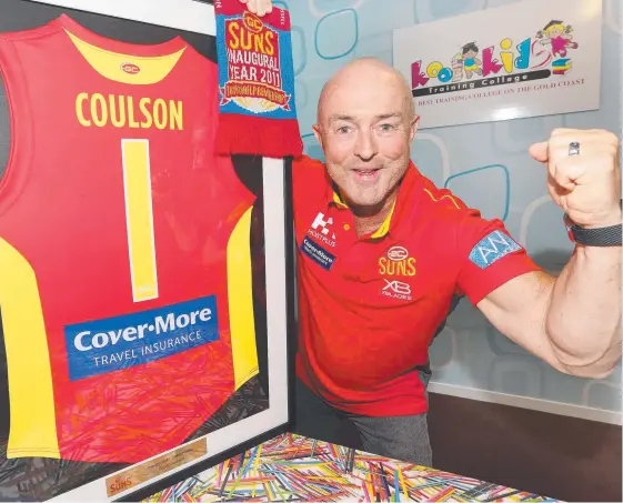  ?? Picture: MIKE BATTERHAM ?? Gold Coast Suns’ No. 1 ticket holder Bruce Coulson says things are finally looking up for the club after three straight wins.