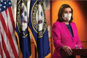  ?? AP ?? House Speaker Nancy Pelosi, of California, speaks during her weekly briefing Thursday, on Capitol Hill in Washington.