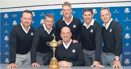  ?? Picture: Getty Images. ?? European captain Thomas Bjorn, seated, with vice-captains, from left, Graeme McDowell, Lee Westwood, Robert Karlsson, Padraig Harrington and Luke Donald.