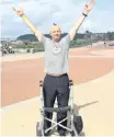  ??  ?? FOR paralysed Mark Charleswor­th, the Discovery East Coast Radio Big Walk will be the equivalent of the Comrades Marathon. |