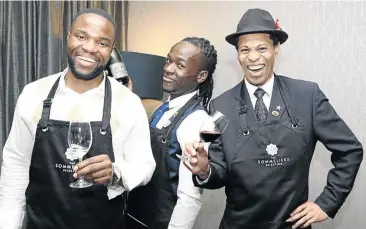  ?? / PHOTOS/ FRONTPAGEP­IX ?? Sommeliers Godfrey Mthembu, Derrick Khumalo and Eric Botha at the Tsogo Sun Hyde Park Hotel in Sandton.
