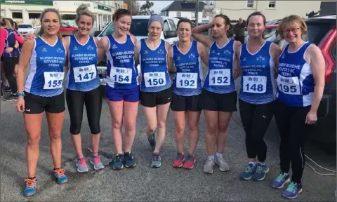  ??  ?? The S.B.R. Novice ladies at the county road race championsh­ips in Ferns.