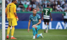  ?? ?? Tottenham’s Harry Kane rues a missed chance during their defeat. Photograph: Antonio Cotrim/EPA