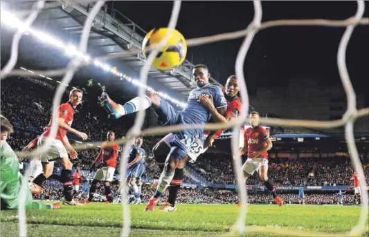  ??  ?? Lethal strikers: Samuel Eto’o (above) of Chelsea completes his hat trick against Manchester United in the league match at Stamford Bridge in 2014. Manchester City’s Sergio Agüero (below) has terrorised the Arsenal defence in many of their clashes....