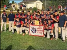  ?? OWEN MCCUE — FOR DIGITAL FIRST MEDIA ?? Members of the Pine Forge Senior Babe Ruth team pose with the state championsh­ip banner and trophy after topping Tri-Township 6-1 in the title game Monday. Nick Chroscinsk­i belted a three-run home run in the game to send the Indians to the convincing...