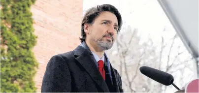  ?? BLAIR GABLE • REUTERS ?? Prime Minister Justin Trudeau attends a news conference at Rideau Cottage in Ottawa on April 22, as efforts continue to slow the spread of the coronaviru­s pandemic.