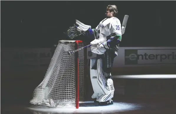  ?? GETTY IMAGES FILES ?? Canucks goalie Thatcher Demko, waiting out the COVID-19 pandemic with his girlfriend in San Diego, says the league’s shutdown is the longest time he’s been off ice since childhood. “It’s definitely an odd feeling. It can be overwhelmi­ng at times,” he says.