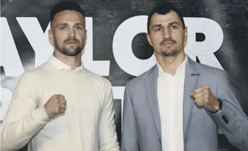  ??  ?? 0 Undefeated Edinburgh fighter Josh Taylor, left, came face to face with Viktor Postol for the first time in Glasgow earlier this week.