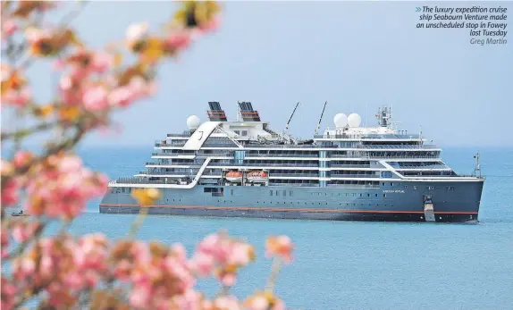  ?? ?? ⨠ The luxury expedition cruise ship Seabourn Venture made an unschedule­d stop in Fowey last Tuesday Greg Martin