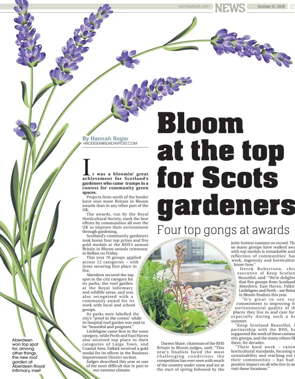  ??  ?? Aberdeen won top spot for, among other things, the new roof garden at Aberdeen Royal Infirmary, inset