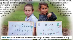  ?? SHOCKED: ?? Kids like Oliver Hammett and Anaya Khawaja have nowhere to play.