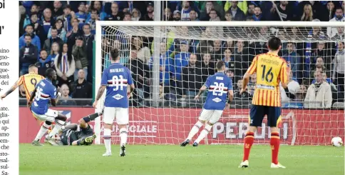  ?? GETTY IMAGES ?? L’attaccante Gianluca Lapadula, 29 anni, realizza il gol dell’1-0 del Lecce ieri a Marassi contro la Sampdoria