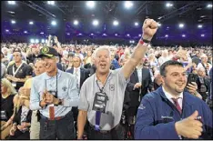  ?? HYOSUB SHIN / AJC ?? Supporters cheer during NRA-ILA Leadership Forum at Georgia World Congress Center. President Donald J. Trump pledged to put America first.