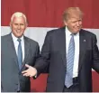  ?? TASOS KATOPODIS, AFP/GETTY IMAGES ?? Donald Trump and Indiana Gov. Mike Pence take the stage at Grant Park Event Center in Westfield, Ind.