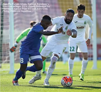  ??  ?? ■ Mario Fontanella rewarded Floriana’s efforts with a late winner, two minutes from time, against a Tarxien Rainbows side in critical shortage of goals.
Floriana had slightly the edge in the first half and might count themselves unlucky not to have...