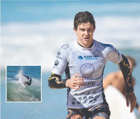  ?? Picture: WSL ?? Burleigh’s Liam O’Brien (inset in action at Newcastle Beach) at least came away with the Rabbit Bartholome­w Medal.