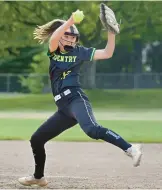  ?? JESSICA HILL/SPECIAL TO THE COURANT ?? Coventry pitcher Elizabeth Mitchell throws during Monday’s game against Windsor Locks at Windsor Locks High School.