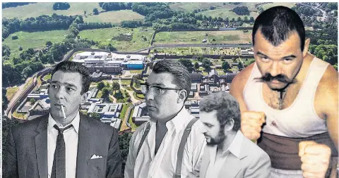  ??  ?? Broadmoor Hospital was once home to Britain’s most notorious criminals, including, left to right, Ronnie Kray (right with his brother Reggie), Peter Sutcliffe and Charles Bronson
