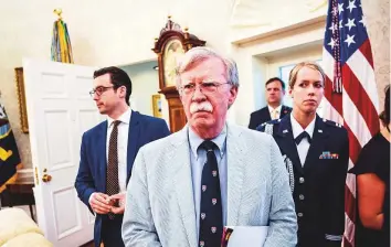  ?? Washington Post ?? ‘Let’s be clear, I resigned, having offered to do so last night,’ John Bolton said on Tuesday. The national security adviser is pictured above during an event at the White House in July.