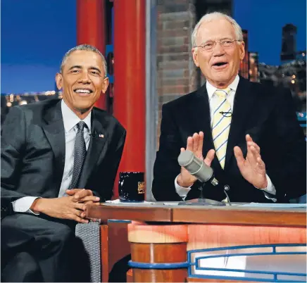  ?? Photo: REUTERS ?? US President Barack Obama makes a farewell appearance on David Letterman’s The Late Show.