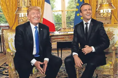  ?? Picture: AP. ?? US President Donald Trump and French President Emmanuel Macron meet at the Elysee Palace in Paris.