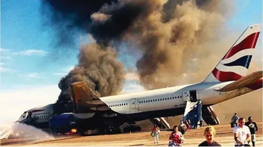  ??  ?? Evacuation: Twenty people were injured after the Boeing 777 caught fire at McCarran Airport in Las Vegas