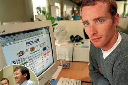  ?? STUFF ?? Sam Morgan founded Trade Me in 1999, and had just 20 users including himself. Left, in 2006 Morgan struck a deal with Fairfax Media chief executive David Kirk to sell the business for $750 million.