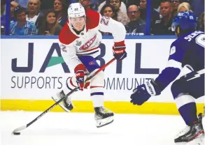 ?? BRUCE BENNETT / GETTY IMAGES ?? Canadiens forward Cole Caufield has no points in the first two games of the Stanley
Cup Final against the Lightning. But is it fair to demand more of a rookie?