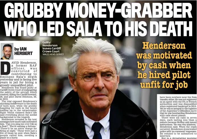  ?? WALES NEWS SERVICE ?? Guilty: Henderson leaves Cardiff Crown Court