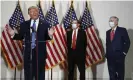  ?? Photograph: Patrick Semansky/AP ?? Donald Trump speaks as Senators John Barrasso and Mitch McConnell wear masks.