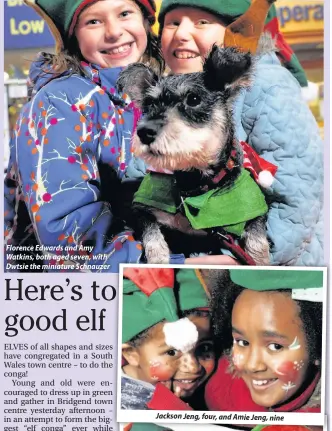  ??  ?? Florence Edwards and Amy Watkins, both aged seven, with Dwtsie the miniature Schnauzer