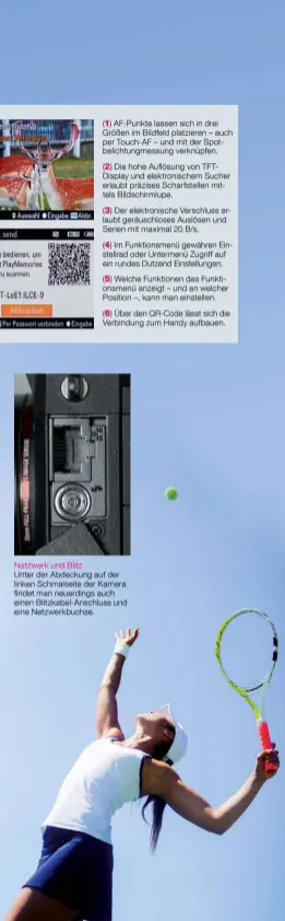  ??  ?? Netzwerk und Blitz Unter der Abdeckung auf der linken Schmalseit­e der Kamera findet man neuerdings auch einen Blitzkabel-Anschluss und eine Netzwerkbu­chse.