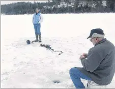  ?? ADAM MACINNIS/THE NEWS ?? Gordie Allen and Keith Maxwell caught some rainbow trout at Gairloch Lake.