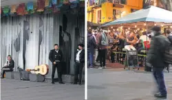  ?? ?? En la plaza de Garibaldi, músicos deambulaba­n a la espera de clientes.
En Zona Rosa, las mesas en el exterior de los bares lucían llenas de personas.