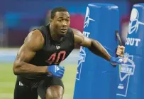  ?? DARRON CUMMINGS/AP ?? Miami (Ohio) defensive lineman Dominique Robinson, shown here during the NFL combines in March, was one of the players drafted by the Bears with the influx of picks from Saturday’s trades.