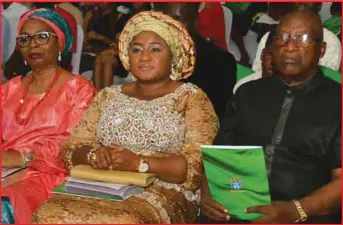 ?? Photos: SUNDAY ADIGUN ?? Mrs Ibukun Awosika, one of the awardees, Mrs Ifeoma Nwosu, wife of Peter Nwosu one of the awardees and Prince Adeniyi