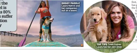  ?? ?? DOGGY PADDLE Laura Nativo and her companion out on a board
TOP TIPS Celeb trainer Laura has her own show