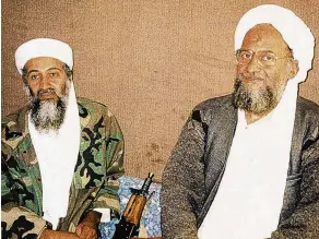  ?? PHOTO: REUTERS ?? Extremists . . . Osama bin Laden (left) sits with his adviser Ayman alZawahiri in this 2001 photo.