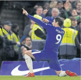  ??  ?? Chelsea’s Alvaro Morata celebrates his goal against Manchester United.