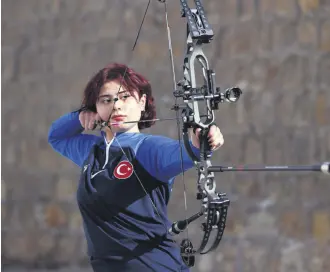  ?? ?? Turkish archer Helin Satıcı in action during a training session, Nevşehir, Türkiye, March 6, 2024.