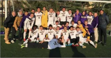  ?? PHOTO COURTESY WEST CHESTER UNIVERSITY ?? The WCU men’s soccer team poses for a photo after beating Adelphi Saturday to reach the NCAA Division II Final Four.