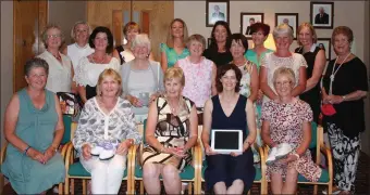  ??  ?? Una Doherty’s lady Captain’s prize presentati­on in Wexford. Back (from left): Rita Douglas (Cat. C), Kay McCabe (best 36), Leonie Furlong (Cat . A), Deirdre Colfer (Cat. B), Ger O’Brien (fourth), Mary Walsh (fifth). Middle (from left): Martina Dempsey...