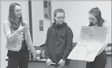  ?? Submitted photo by Palliser Regional Schools ?? Coalhurst High School students including Taylor Payne, in the middle, explain their fundraisin­g ideas during a We Volunteer Now workshop.