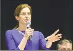  ?? Alex von Kleydorff / Hearst Connecticu­t Media ?? Susan Bysiewicz, who is running for governor, answers a question during a gubernator­ial forum in Fairfield last month.