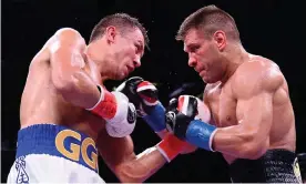  ??  ?? Gennady Golovkin survived a heart-stopping challenge from Sergiy Derevyanch­enko on Saturday night in New York. Photograph: Joe Camporeale/USA Today Sports